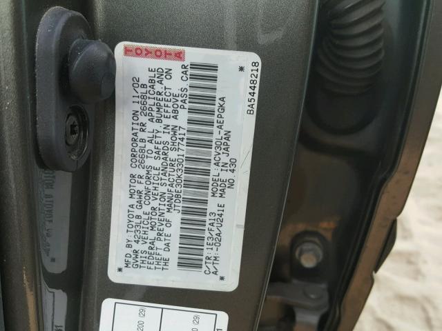 JTDBE30K330177417 - 2003 TOYOTA CAMRY CHARCOAL photo 10