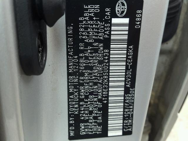 4T1BE32K85U024438 - 2005 TOYOTA CAMRY LE 银色 照片 10