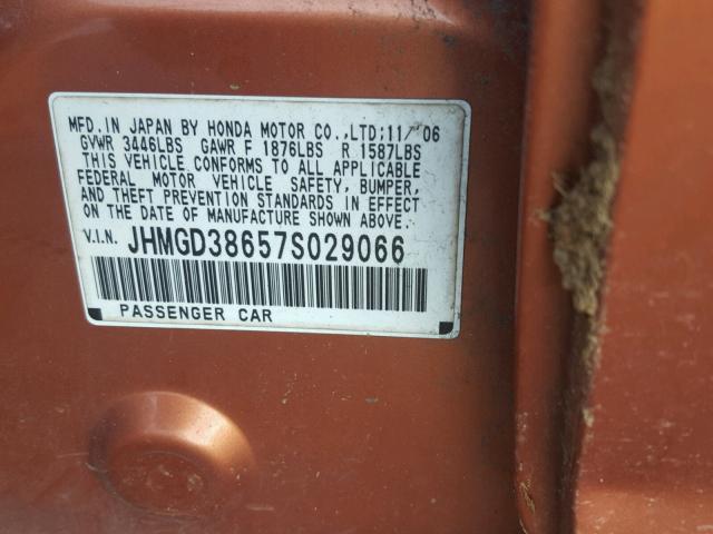 JHMGD38657S029066 - 2007 HONDA FIT S 橙色 照片 10