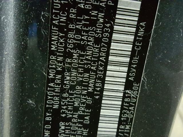 4T4BF3EK7AR070934 - 2010 TOYOTA CAMRY BASE GRAY photo 10