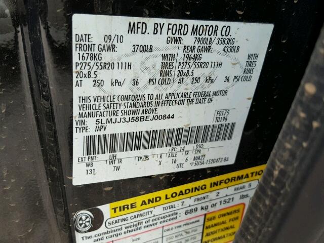 5LMJJ3J58BEJ00844 - 2011 LINCOLN NAVIGATOR BLACK photo 10