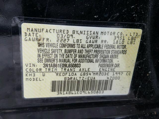 3N1AB61E09L650803 - 2009 NISSAN SENTRA 2.0 BLACK photo 10