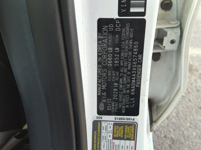 KNADM4A3XG6574860 - 2016 KIA RIO WHITE photo 10