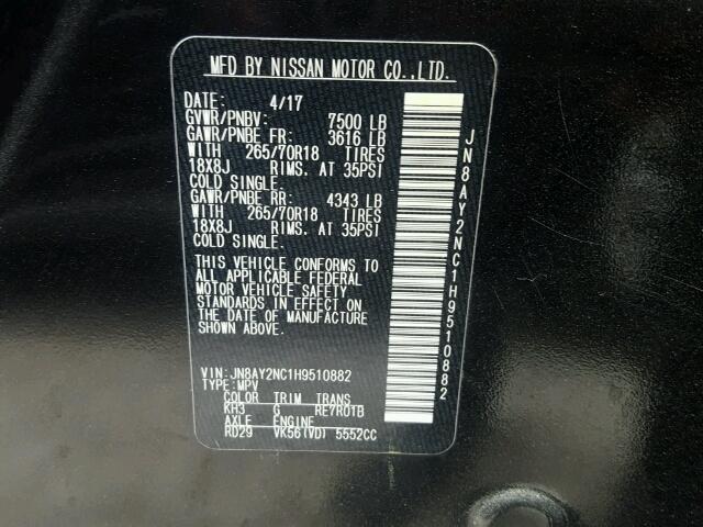 JN8AY2NC1H9510882 - 2017 NISSAN ARMADA BLACK photo 10