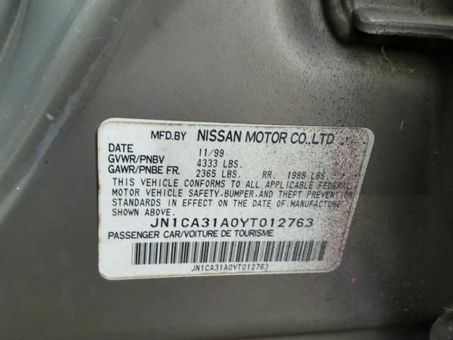 JN1CA31A0YT012763 - 2000 NISSAN MAXIMA GLE GRAY photo 10