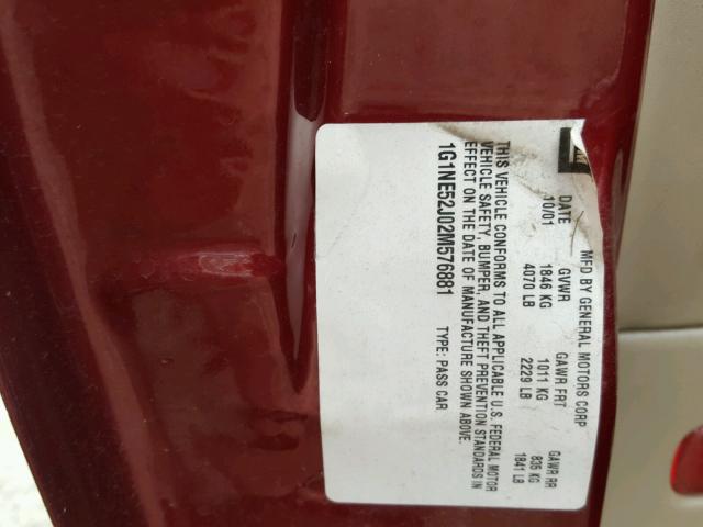 1G1NE52J02M576881 - 2002 CHEVROLET MALIBU LS 红色 照片 10