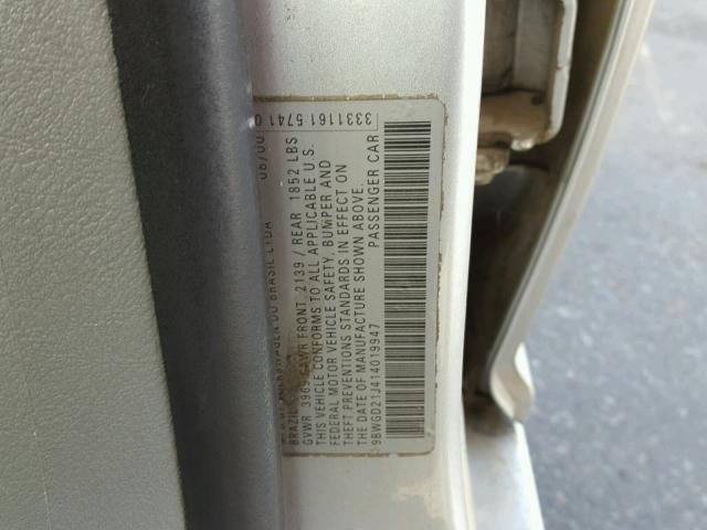 9BWGD21J414019947 - 2001 VOLKSWAGEN GOLF 银色 照片 10