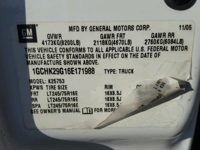 1GCHK29G16E171988 - 2006 CHEVROLET SILVERADO WHITE photo 9