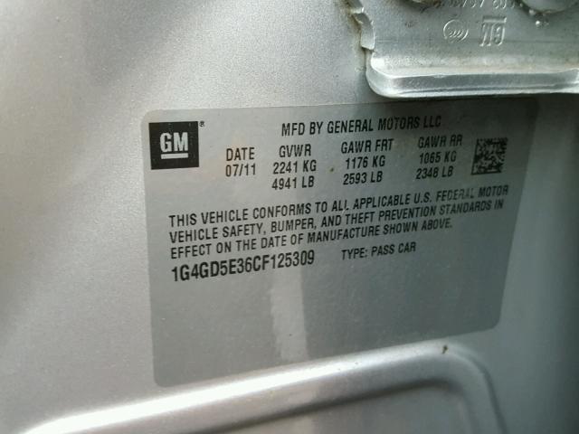 1G4GD5E36CF125309 - 2012 BUICK LACROSSE P SILVER photo 10