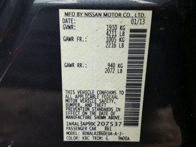 1N4AL3AP9DC207537 - 2013 NISSAN ALTIMA 2.5 GRAY photo 10