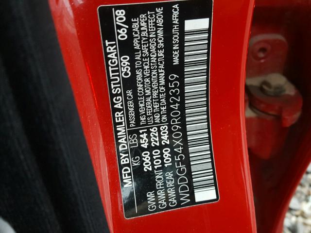 WDDGF54X09R042359 - 2009 MERCEDES-BENZ C 300 红色 照片 10