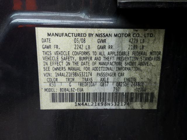 1N4AL21E98N532174 - 2008 NISSAN ALTIMA 2.5 GRAY photo 10