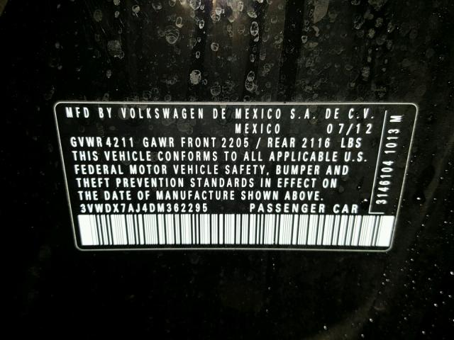 3VWDX7AJ4DM362295 - 2013 VOLKSWAGEN JETTA SE BLACK photo 10