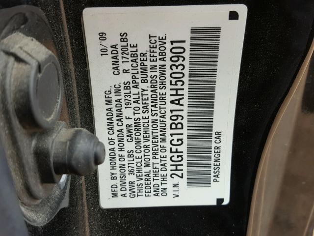 2HGFG1B91AH503901 - 2010 HONDA CIVIC EXL 黑色 照片 10