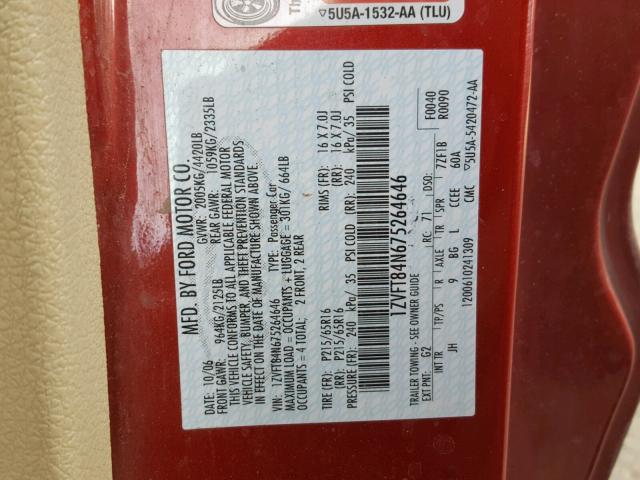 1ZVFT84N675264646 - 2007 FORD MUSTANG RED photo 10