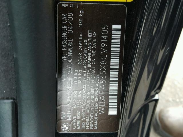 WBAEA535X8CV91405 - 2008 BMW 650 BLACK photo 10