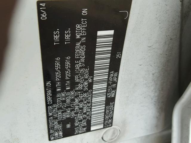 JTLZE4FE4EJ060016 - 2014 TOYOTA SCION XB 白色 照片 10