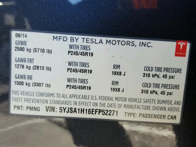 5YJSA1H16EFP52271 - 2014 TESLA MODEL S 石墨色 照片 10