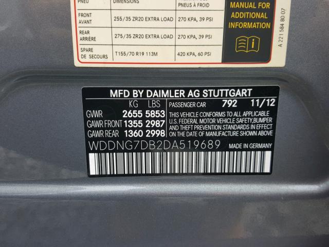 WDDNG7DB2DA519689 - 2013 MERCEDES-BENZ S 550 SILVER photo 10