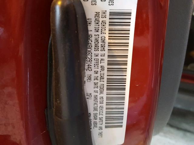 1J8HG48KX6C291442 - 2006 JEEP COMMANDER RED photo 10