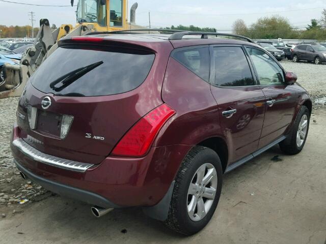 JN8AZ08W27W658594 - 2007 NISSAN MURANO BURGUNDY photo 4