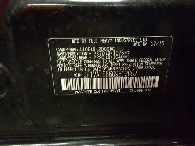 JF1VA1B66G9812652 - 2016 SUBARU WRX BLACK photo 10