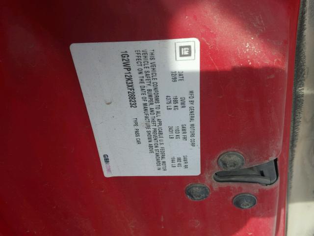 1G2WP12K3XF288232 - 1999 PONTIAC GRAND PRIX RED photo 10