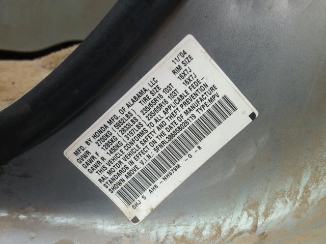 5FNRL38685B026119 - 2005 HONDA ODYSSEY EX SILVER photo 10