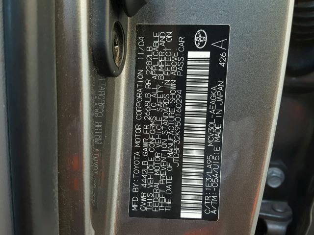 JTDBF32K950160294 - 2005 TOYOTA CAMRY LE 灰色 照片 10