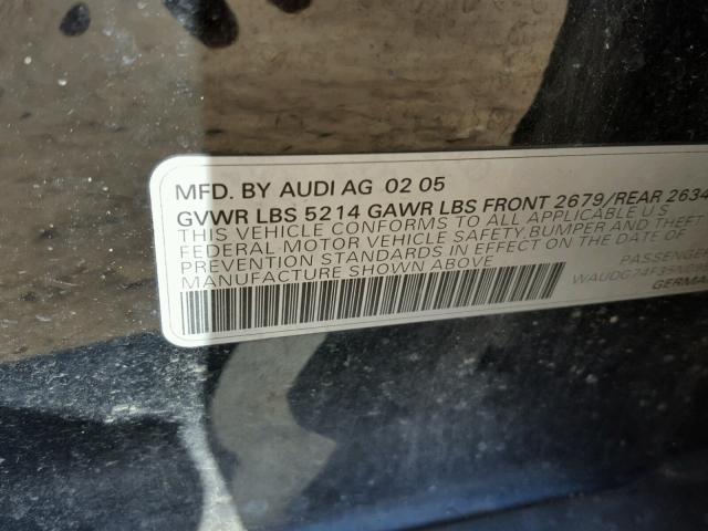 WAUDG74F35N095486 - 2005 AUDI A6 3.2 QUA BLACK photo 10