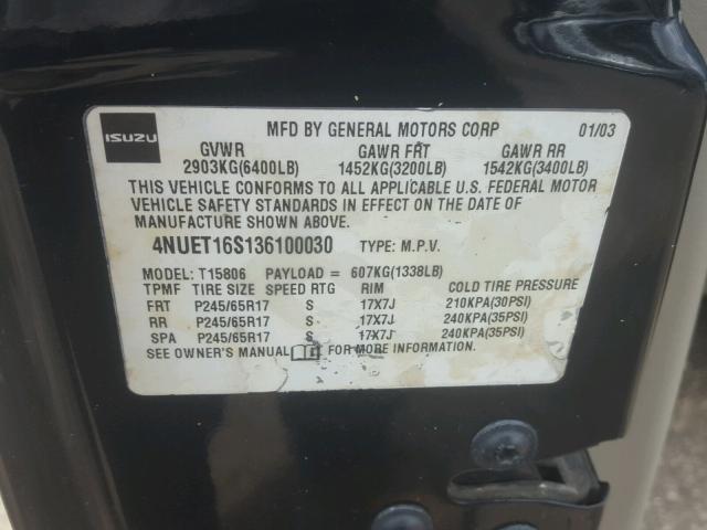 4NUET16S136100030 - 2003 ISUZU ASCENDER S 黑色 照片 10