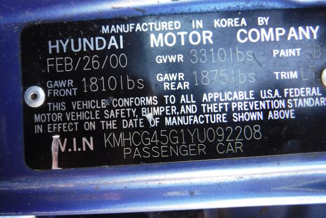 KMHCG45G1YU092208 - 2000 HYUNDAI ACCENT GL BLUE photo 10