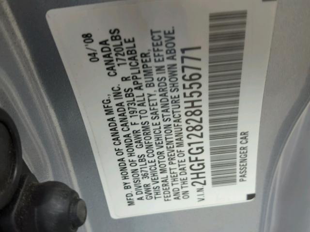 2HGFG12828H556771 - 2008 HONDA CIVIC EX 银色 照片 10