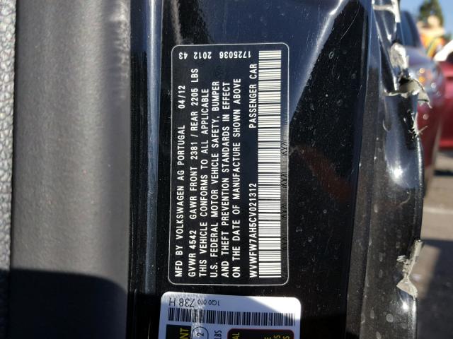 WVWFW7AH5CV021312 - 2012 VOLKSWAGEN EOS LUX Чорний фото 10