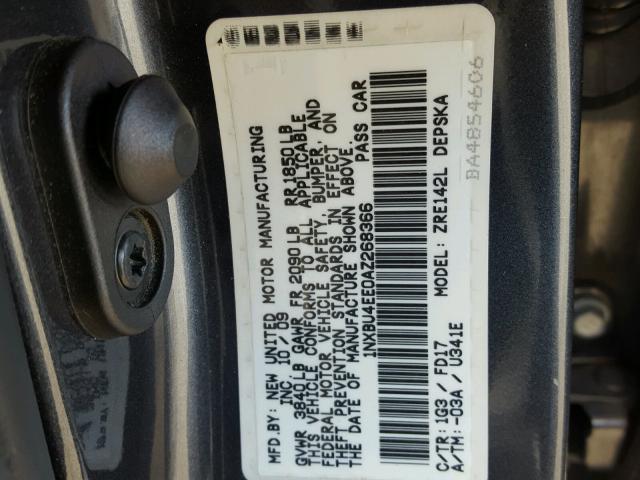 1NXBU4EE0AZ268366 - 2010 TOYOTA COROLLA BA GRAY photo 10