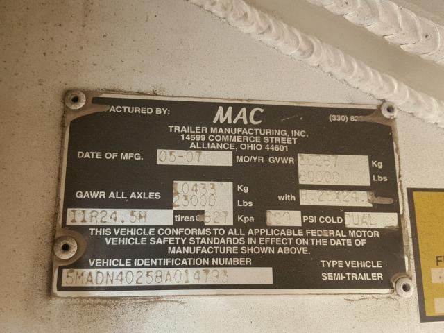 5MADN40258A014793 - 2008 MACK TRAILER SILVER photo 10