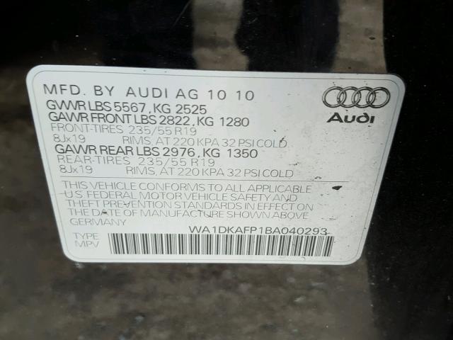 WA1DKAFP1BA040293 - 2011 AUDI Q5 PREMIUM BLACK photo 10