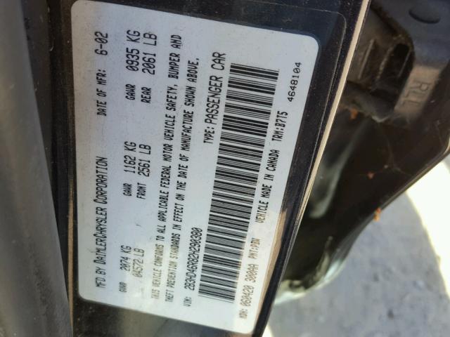 2B3HD46R82H290380 - 2002 DODGE INTREPID S BLUE photo 10