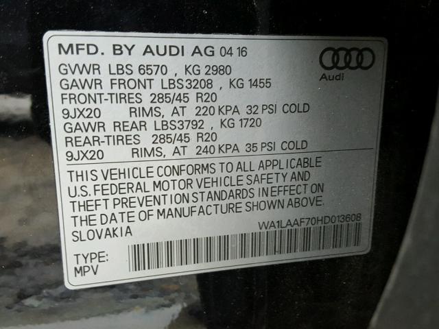 WA1LAAF70HD013608 - 2017 AUDI Q7 PREMIUM BLACK photo 10