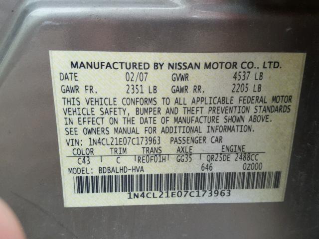 1N4CL21E07C173963 - 2007 NISSAN ALTIMA HYB BEIGE photo 10