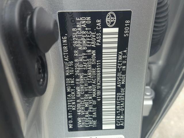 4T1BF1FK2HU689111 - 2017 TOYOTA CAMRY LE SILVER photo 10