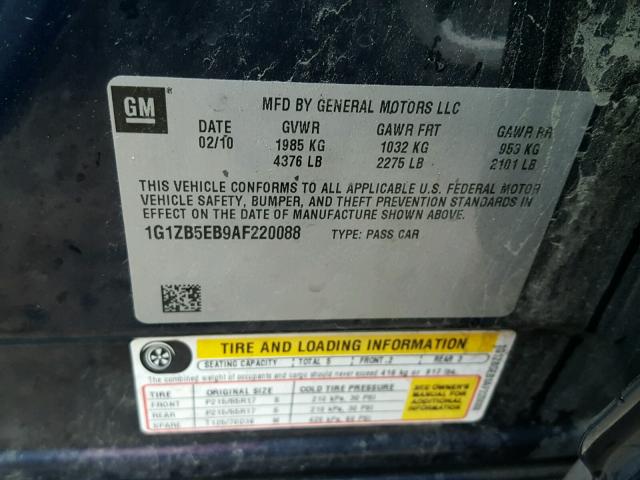 1G1ZB5EB9AF220088 - 2010 CHEVROLET MALIBU LS BLUE photo 10