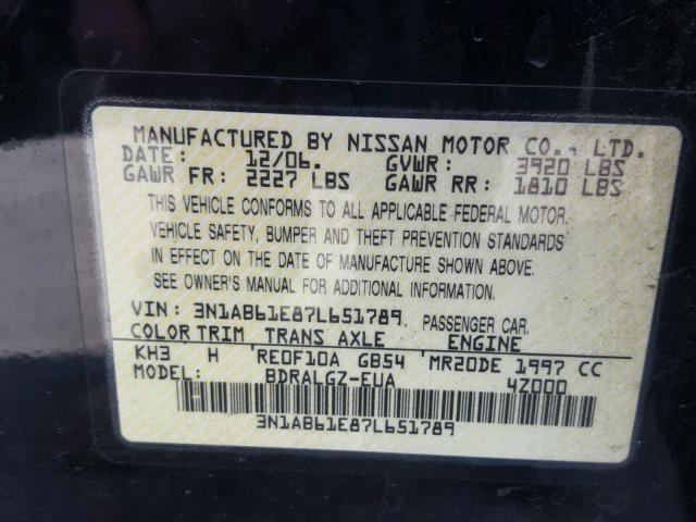 3N1AB61E87L651789 - 2007 NISSAN SENTRA 2.0 BLACK photo 10