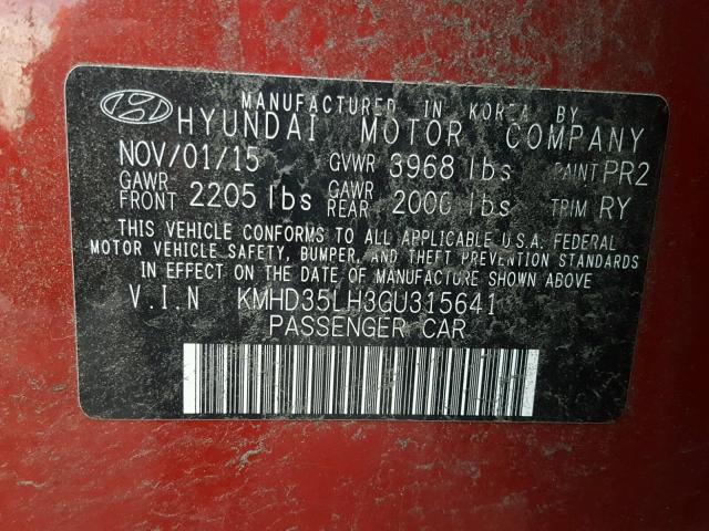 KMHD35LH3GU315641 - 2016 HYUNDAI ELANTRA GT RED photo 10