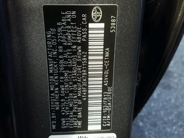 4T4BF3EK7BR115842 - 2011 TOYOTA CAMRY BASE GRAY photo 10