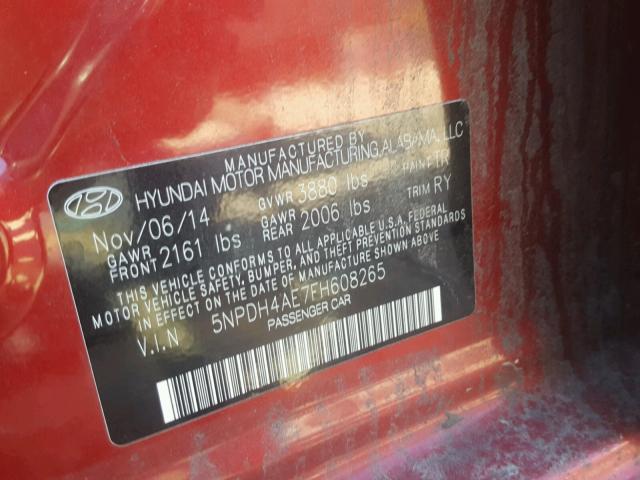 5NPDH4AE7FH608265 - 2015 HYUNDAI ELANTRA SE RED photo 10