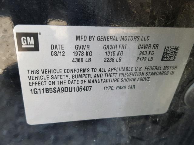 1G11B5SA9DU106407 - 2013 CHEVROLET MALIBU LS Qara foto 10