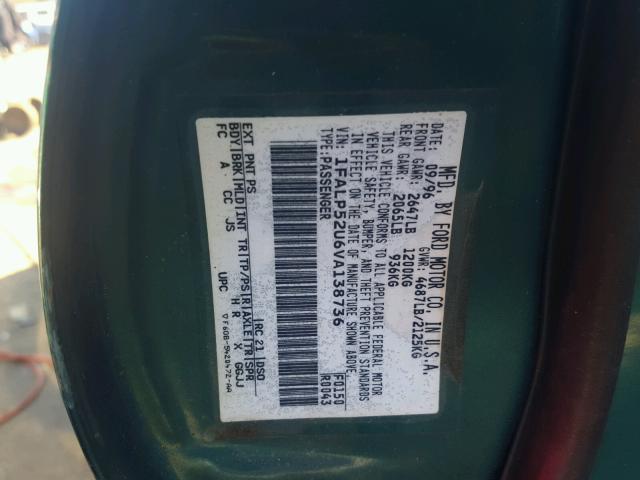 1FALP52U6VA138736 - 1997 FORD TAURUS GREEN photo 10