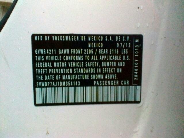 3VWDP7AJ7DM354143 - 2013 VOLKSWAGEN JETTA SE Ağ foto 10