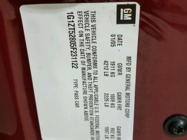 1G1ZT52805F231122 - 2005 CHEVROLET MALIBU LS 红色 照片 10